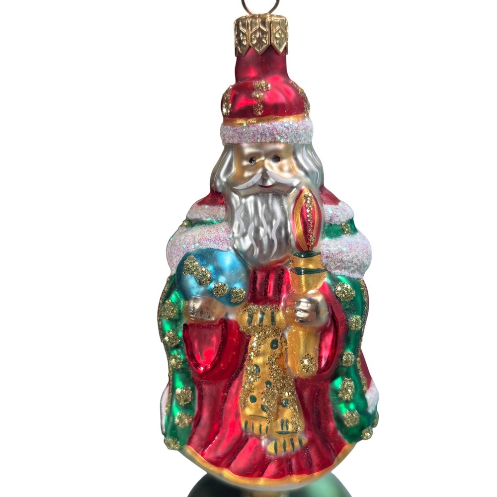 Christopher Radko Ornament Red Green Siberian Russian Santa Gold Glitter Glass